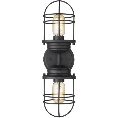 Seaport 2 Light 5 inch Matte Black Wall Sconce Wall Light, Damp
