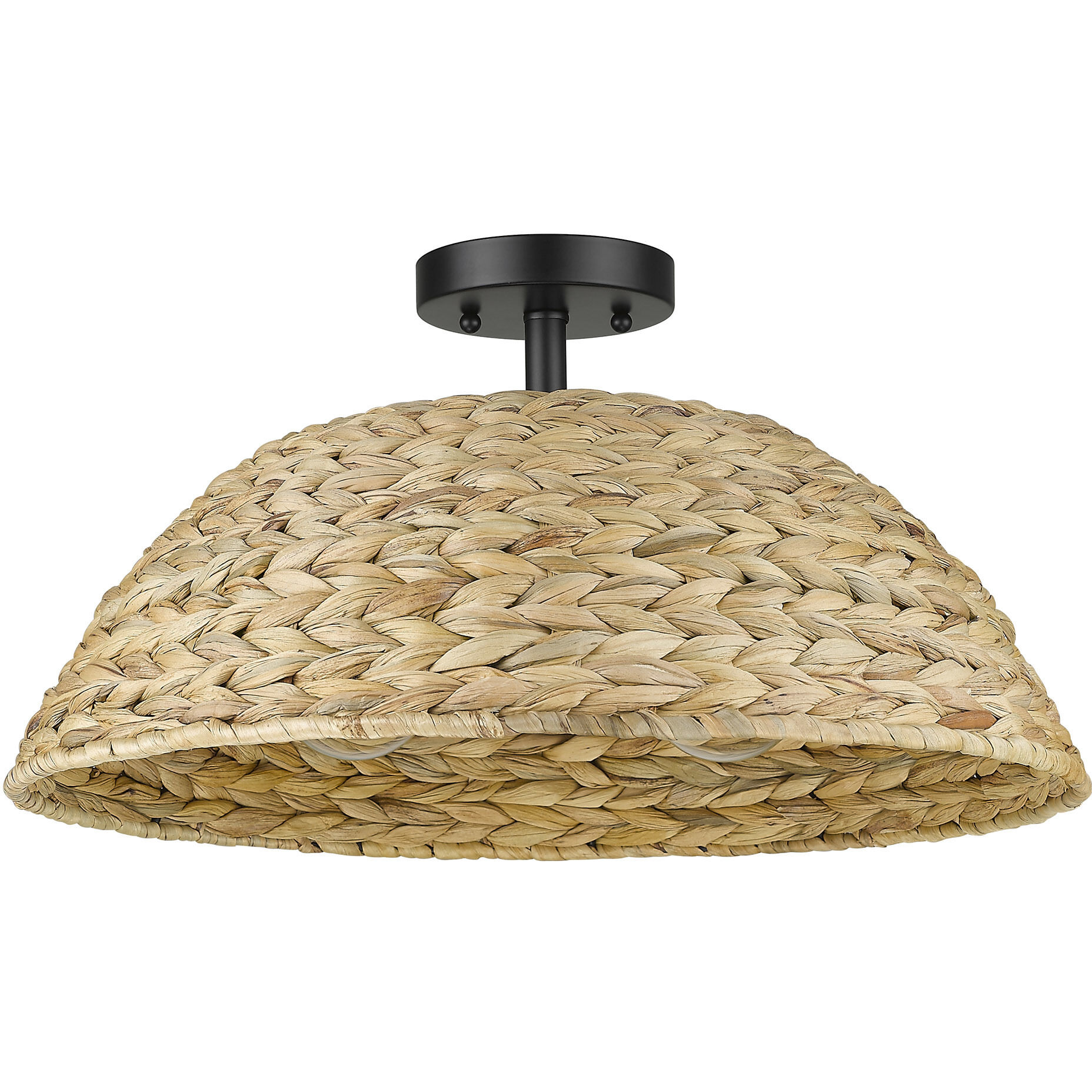 Rue 3 Light 18.75 inch Matte Black Semi-Flush Mount Ceiling Light in Woven Sweet Grass
