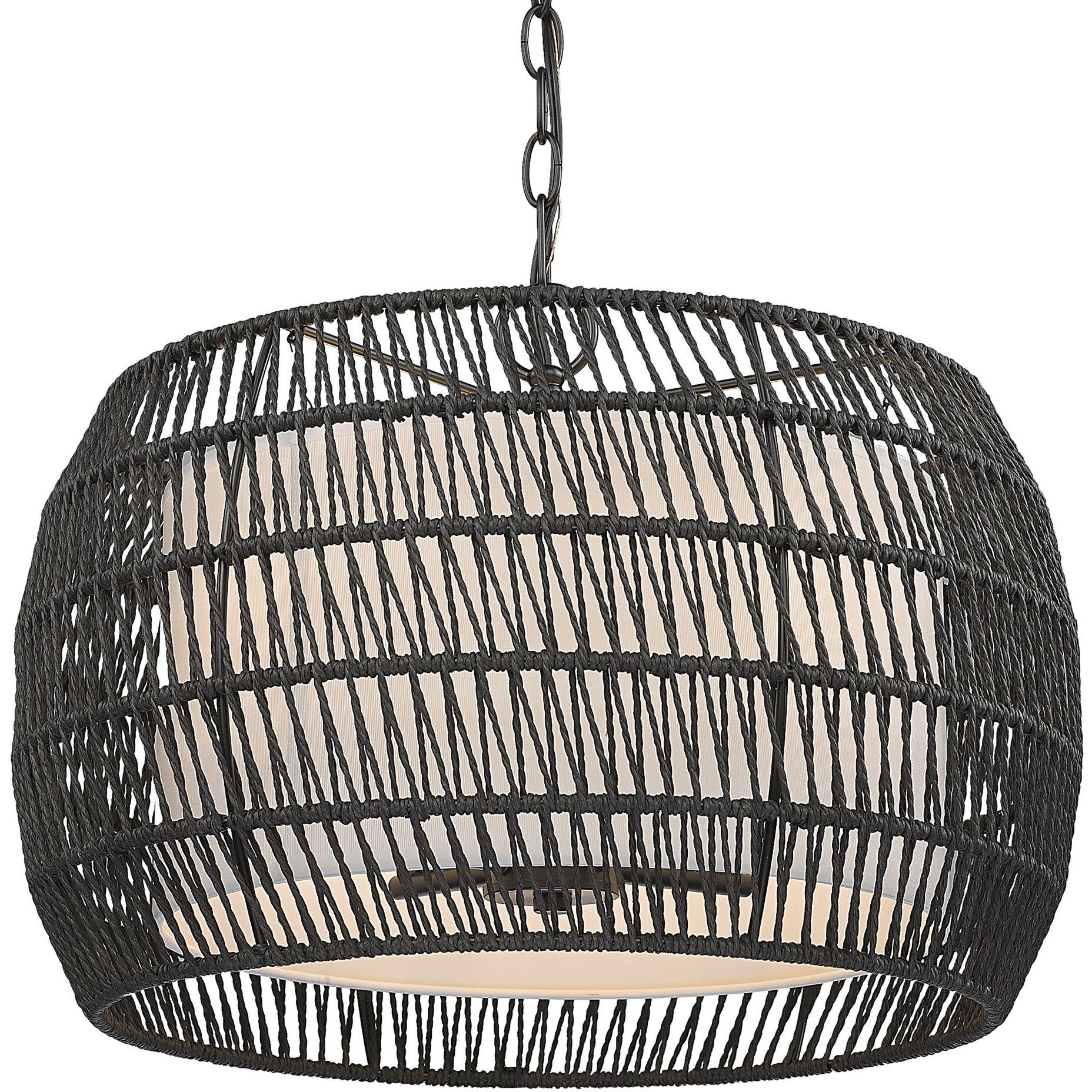 Everly 4 Light 19 inch Matte Black Pendant Ceiling Light in Natural Rattan
