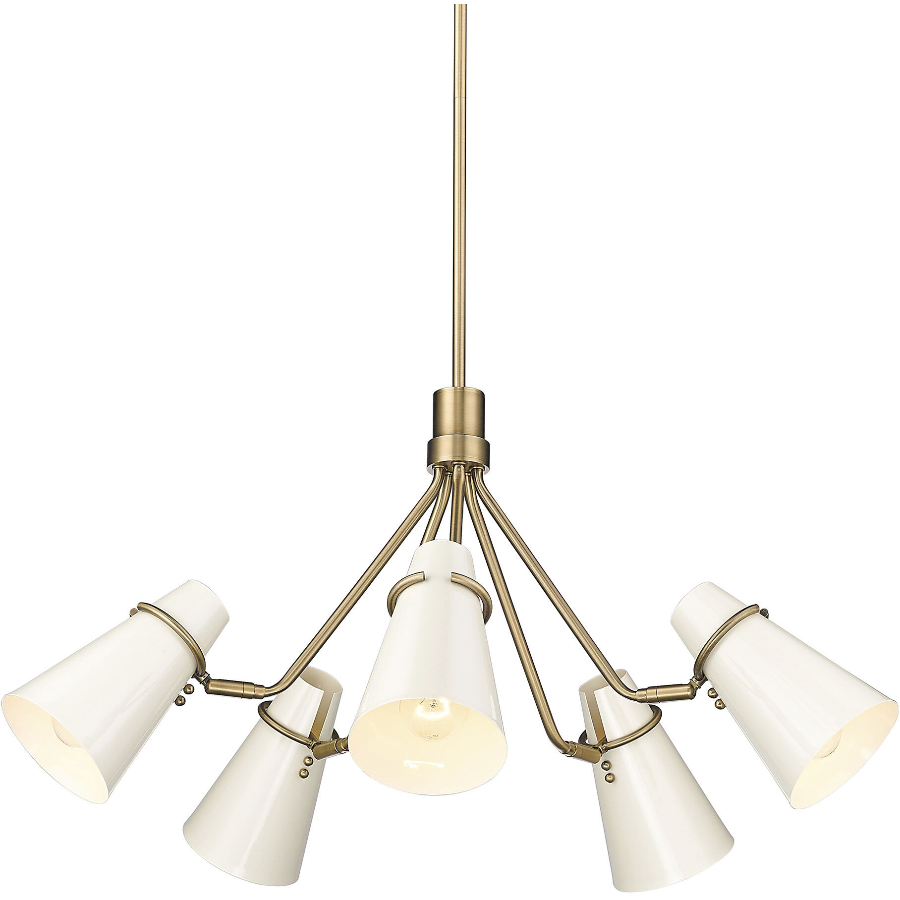Reeva 27.38 inch 100.00 watt Modern Brass Chandelier Ceiling Light in Glossy Ecru