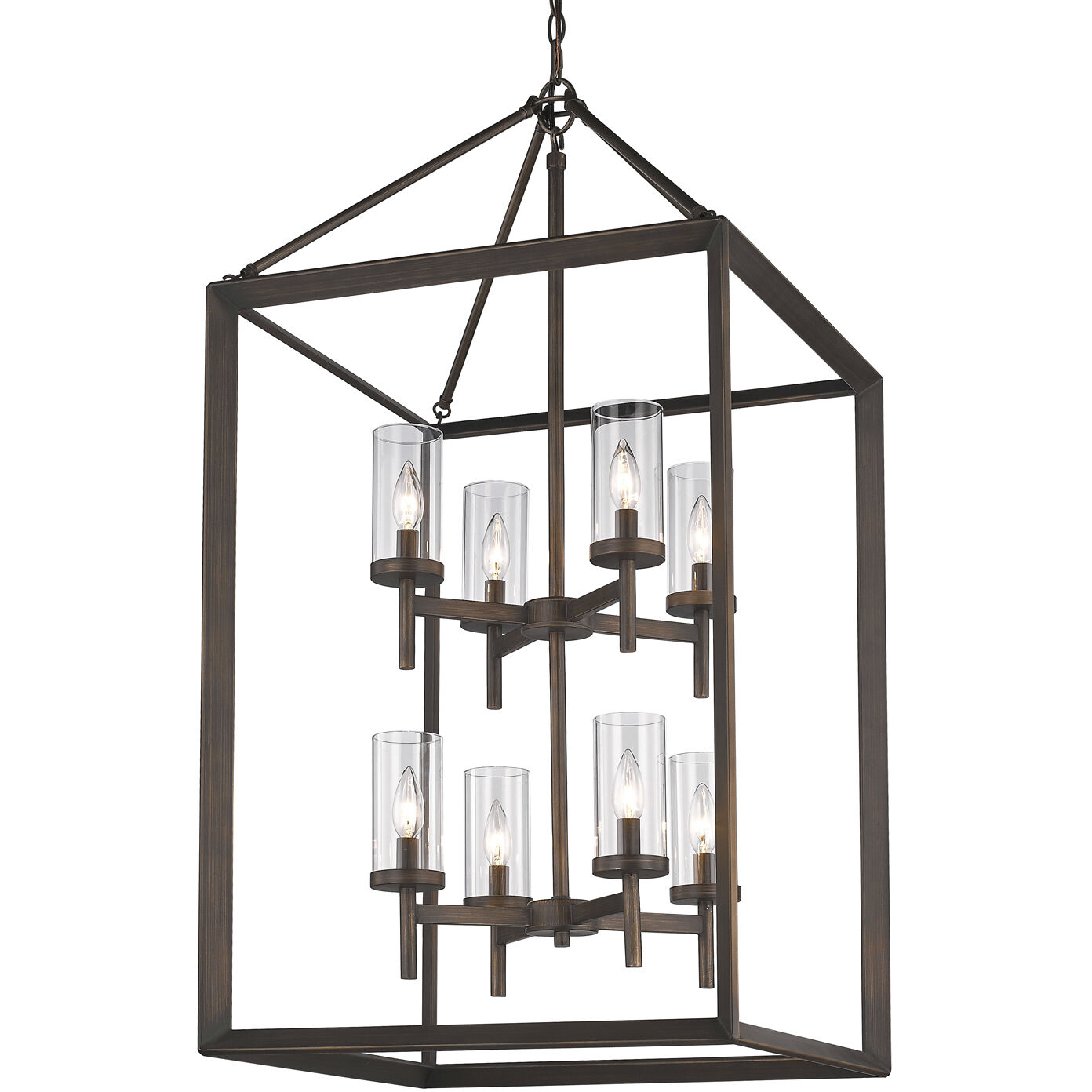 Smyth Pendant Ceiling Light in Gunmetal Bronze, Clear Glass, Caged