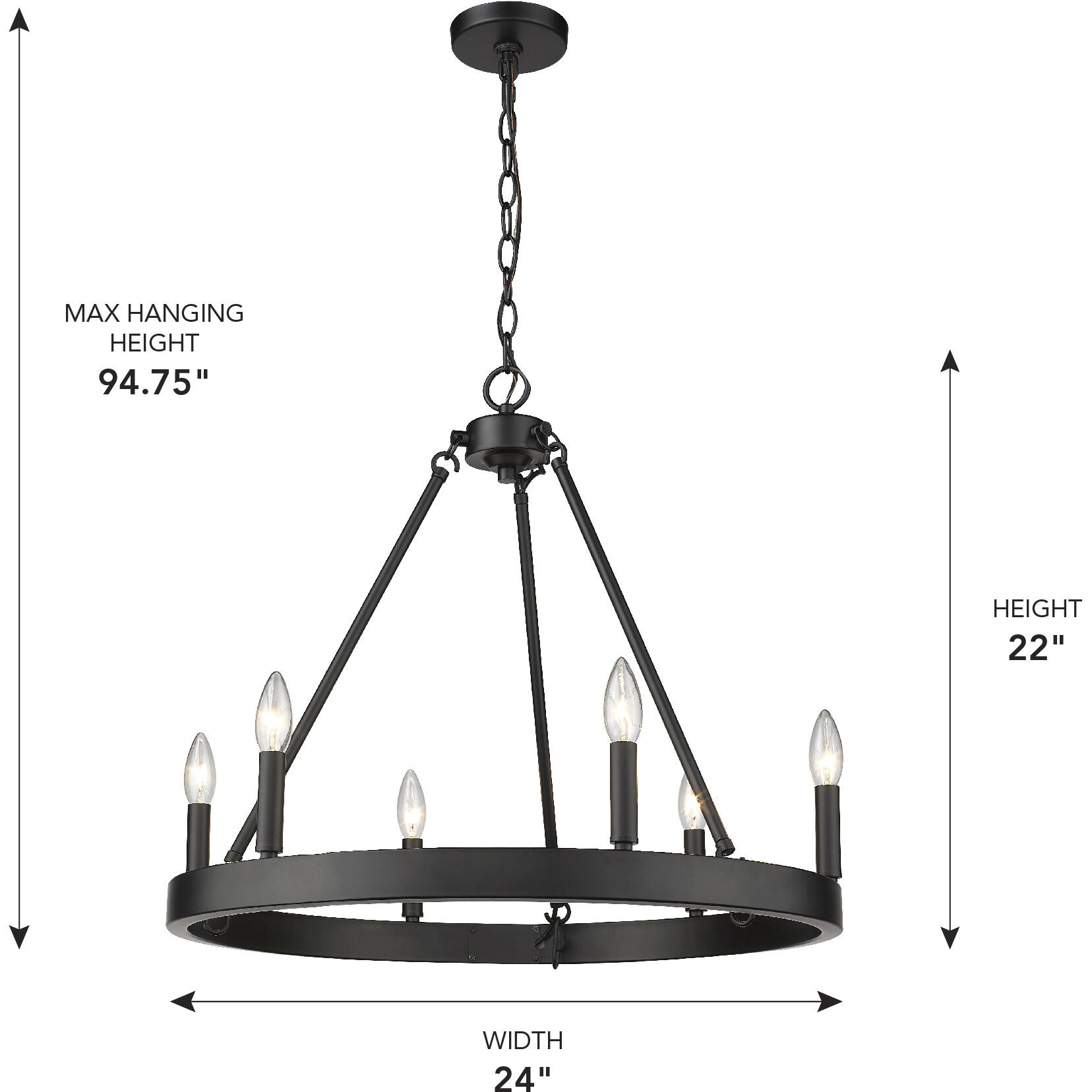 Alastair 6 Light 24 inch Matte Black Chandelier Ceiling Light