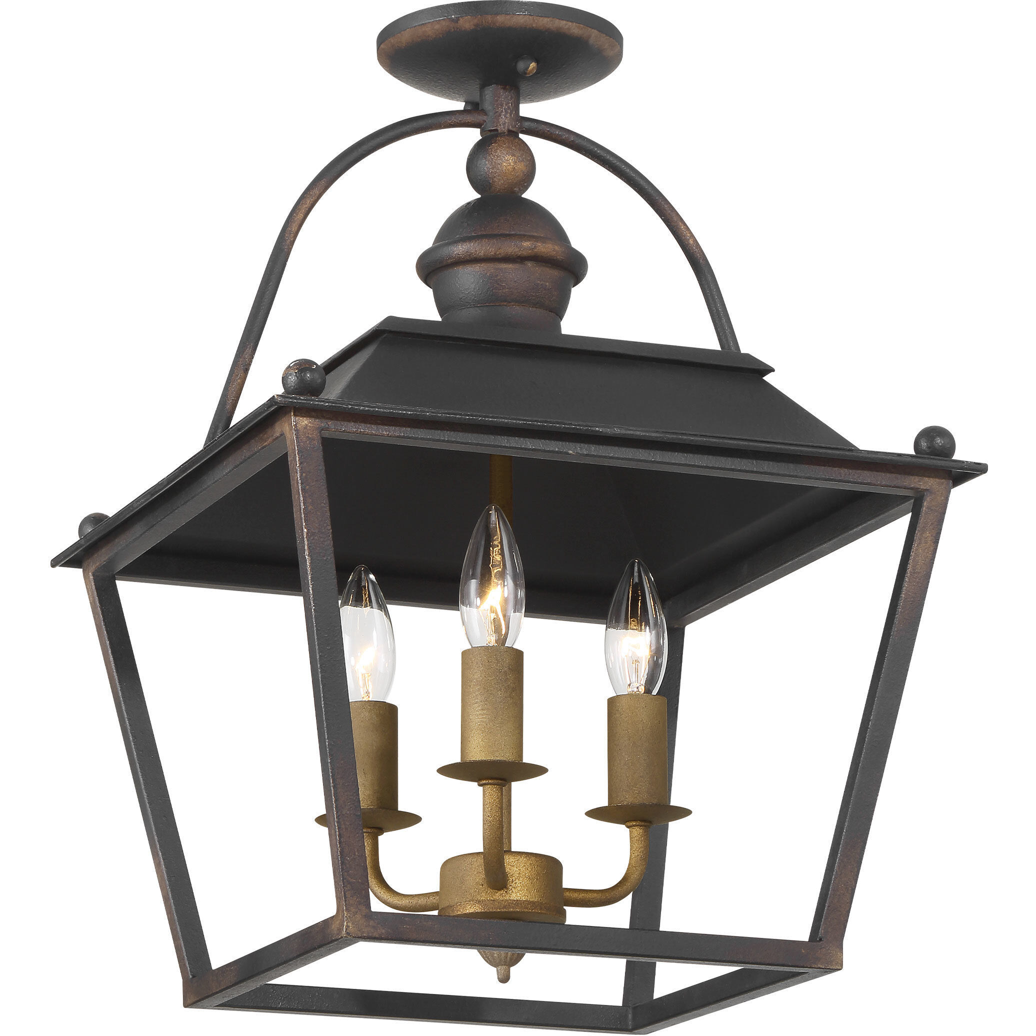 Christoff 3 Light 14 inch Antique Black Iron Semi-Flush Mount Ceiling Light