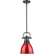 Yep Duncan 1 Light 8.88 inch Matte Black Pendant Ceiling Light in Red, Small