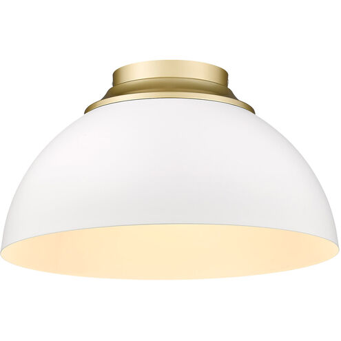Zoey 3 Light 14 inch Olympic Gold Flush Mount Ceiling Light in Matte White