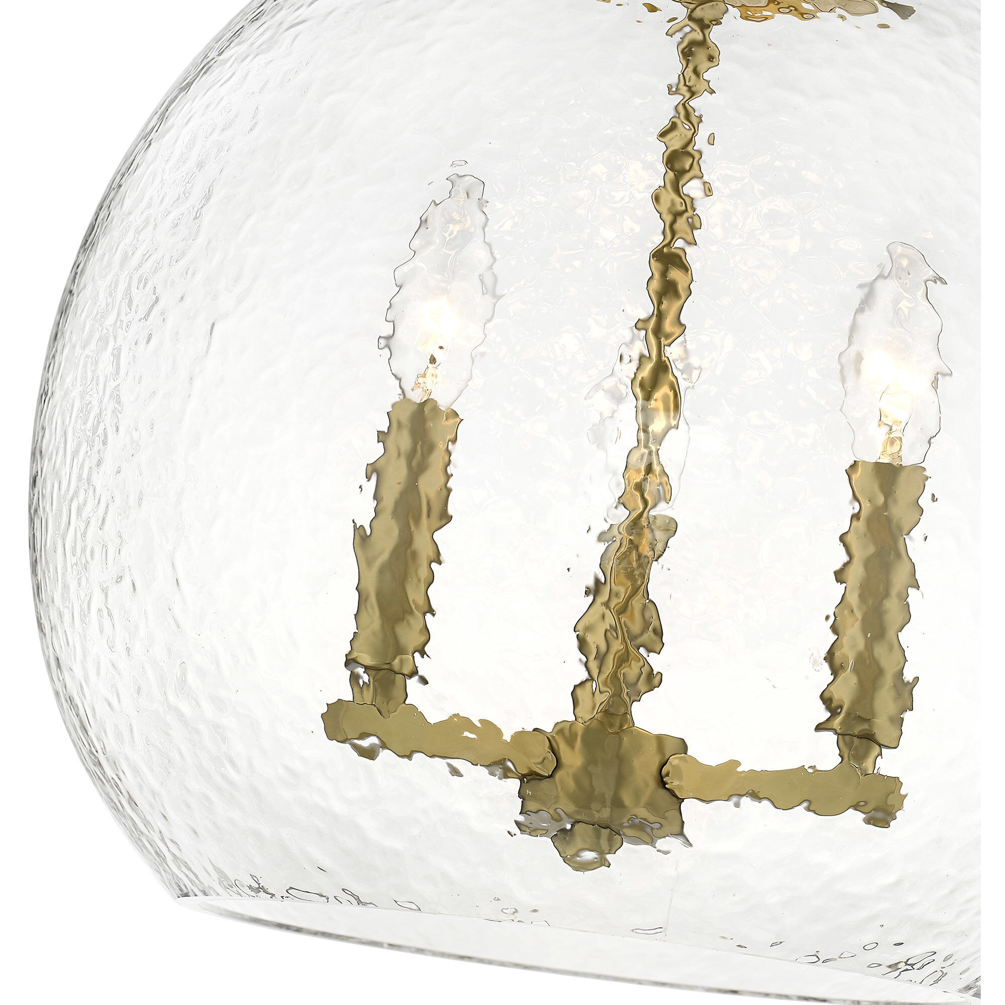 Ariella Pendant Ceiling Light in Brushed Champagne Brass, Clear Hammered