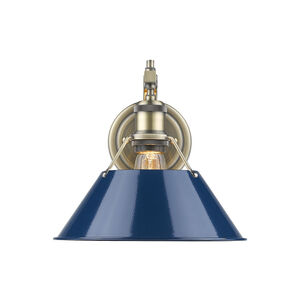 Orwell 1 Light 10 inch Aged Brass Wall Sconce Wall Light in Navy, Damp