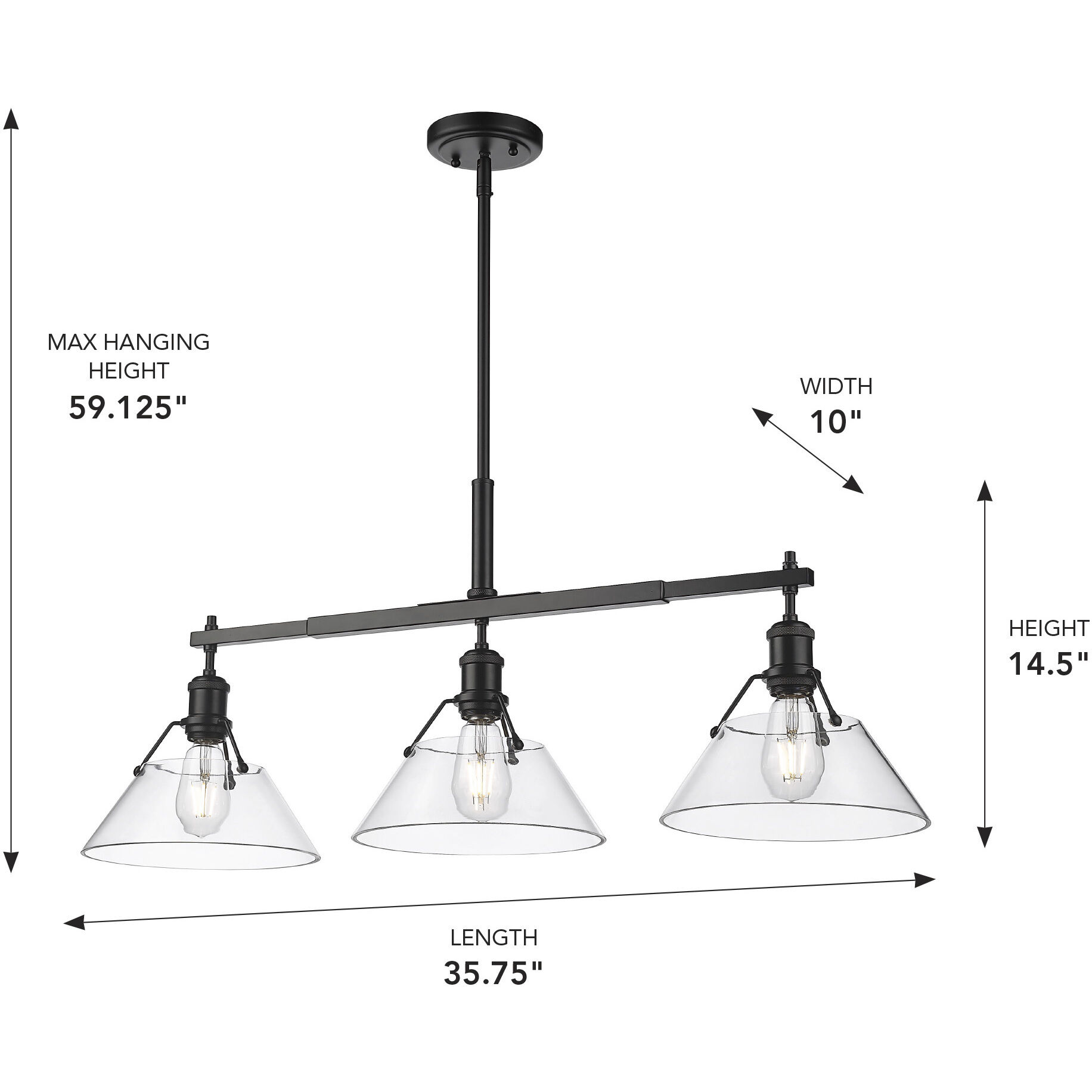 Yep Orwell Island Light Ceiling Light in Matte Black, Clear Glass