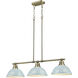 Duncan 3 Light 40 inch Aged Brass Linear Pendant Ceiling Light in Seafoam