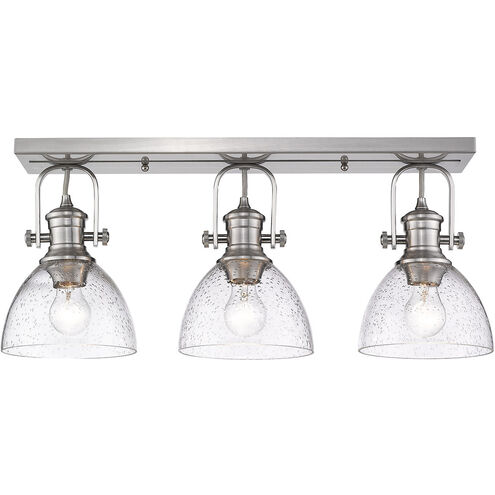 Hines 3 Light 25 inch Pewter Semi-flush Ceiling Light in Seeded Glass, Damp