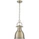 Duncan 1 Light 8.88 inch Aged Brass Pendant Ceiling Light, Small
