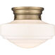 Ingalls 1 Light 12 inch Modern Brass Semi-Flush Mount Ceiling Light in Vintage Milk Glass