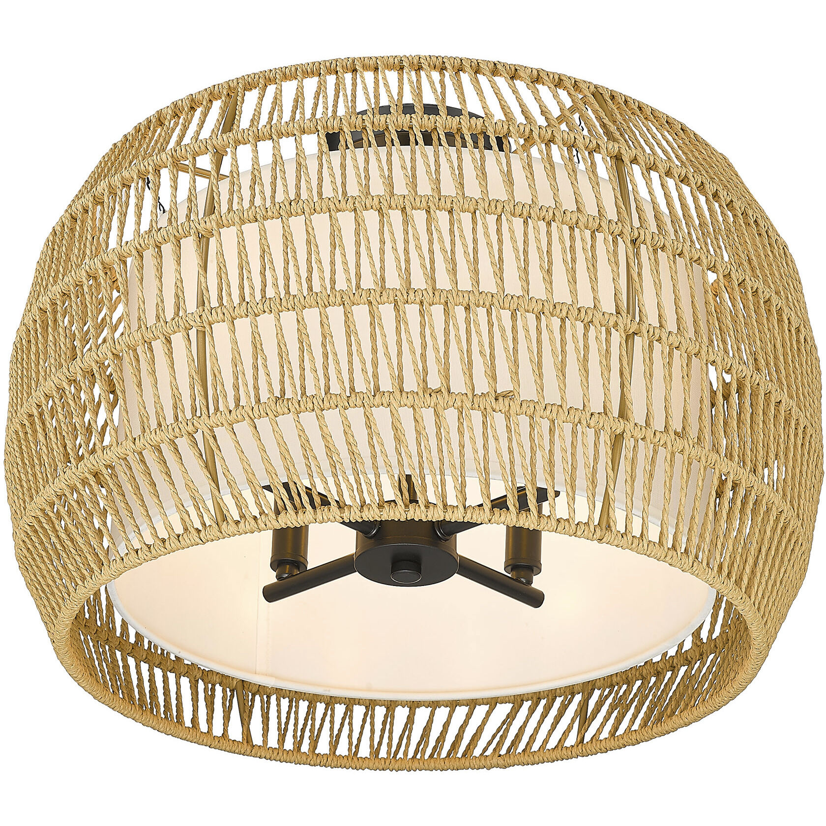 Everly 4 Light 19 inch Matte Black Semi-Flush Mount Ceiling Light in Natural Rattan