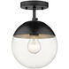 Dixon 1 Light 7.5 inch Matte Black Semi-Flush Mount Ceiling Light, Damp