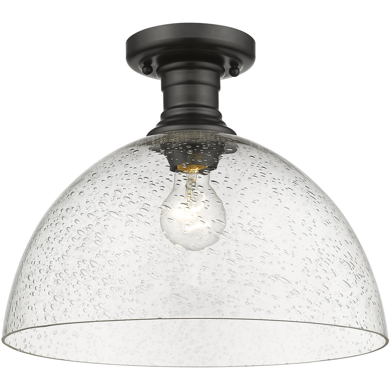 Yep Hines 1 Light 13.5 inch Matte Black Semi-Flush Mount Ceiling Light in Seeded Glass