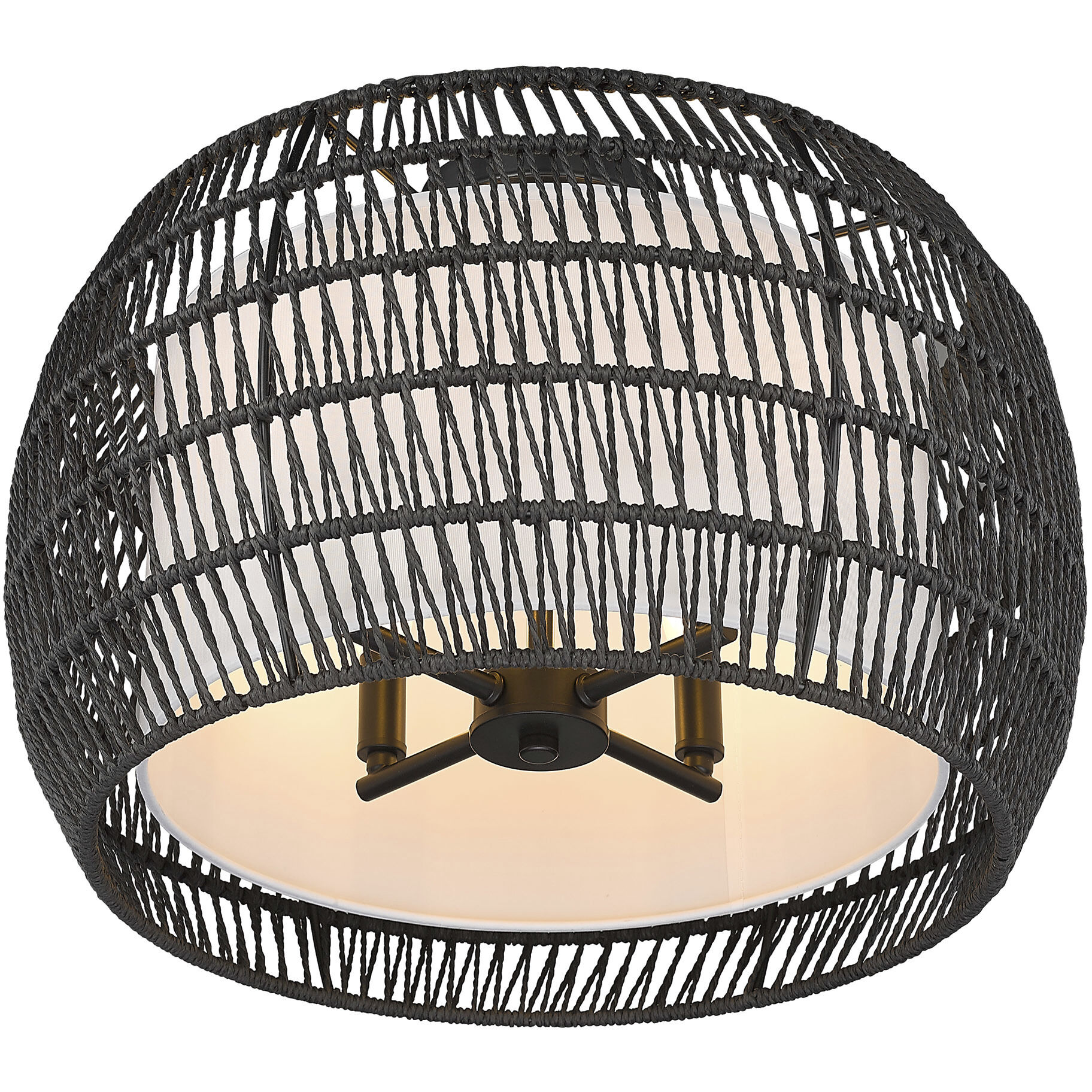 Everly 4 Light 19 inch Matte Black Semi-Flush Mount Ceiling Light in Modern Black Rattan