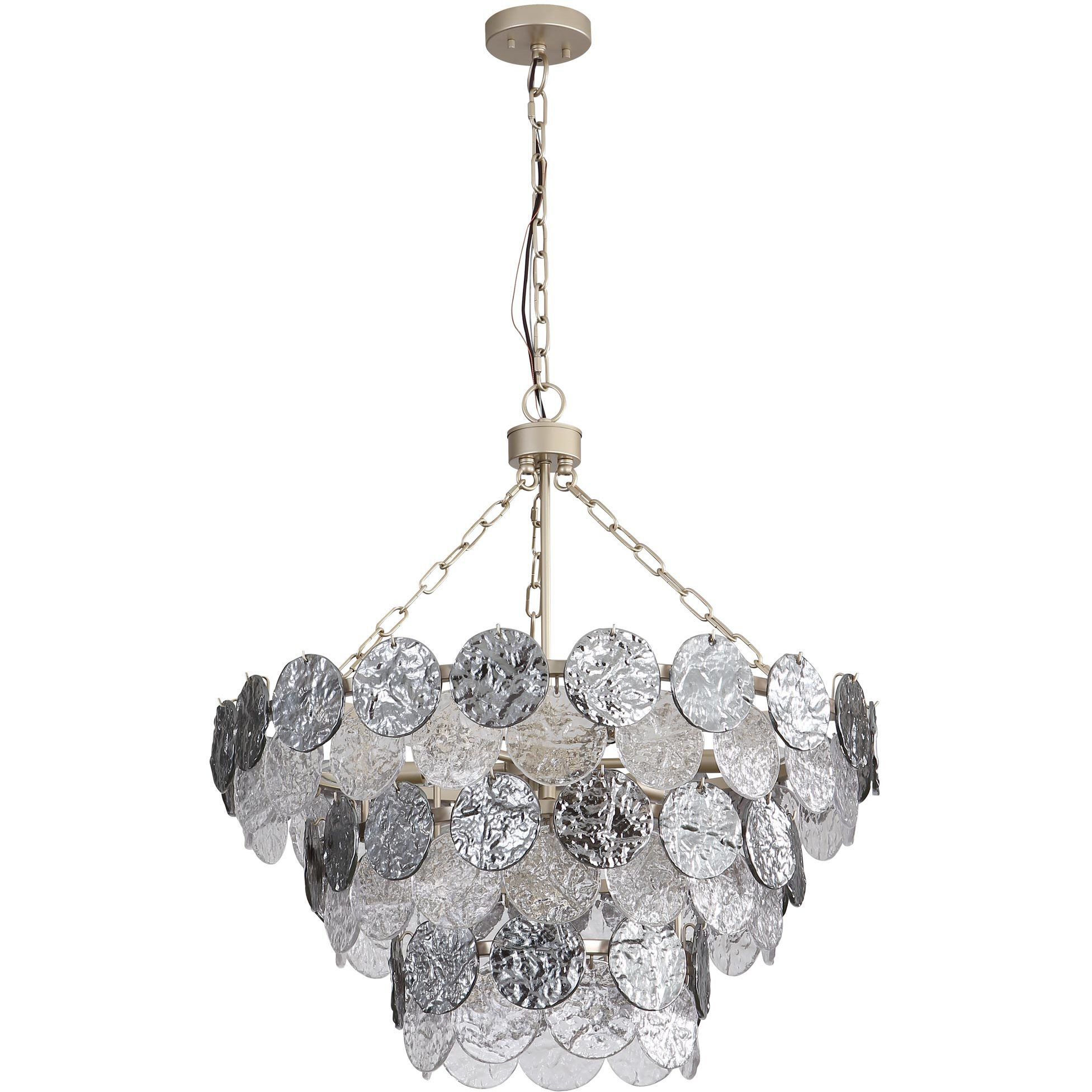 Yep Cascada 11 Light 27.25 inch Aegean Silver Pendant Ceiling Light in Smoke Plated Glass, 3 Tier