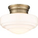 Ingalls 1 Light 12 inch Modern Brass Semi-Flush Mount Ceiling Light in Vintage Milk Glass