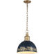 Alison 1 Light 12 inch Vintage Gold Pendant Ceiling Light in Antique Matte Navy
