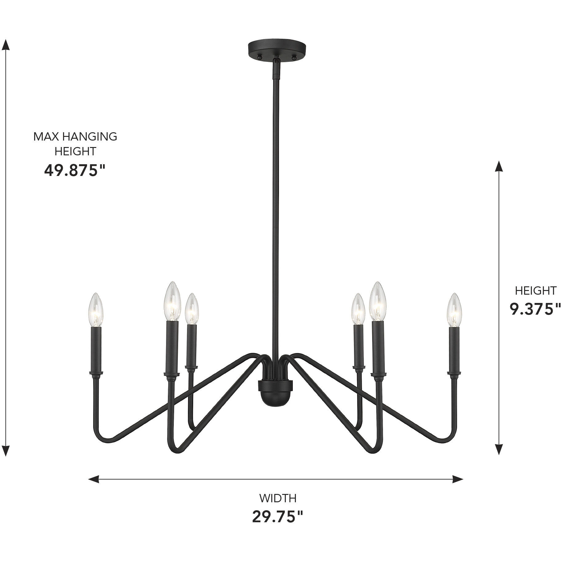 Yep Kennedy 6 Light 29.75 inch Natural Black Chandelier Ceiling Light in No Shade