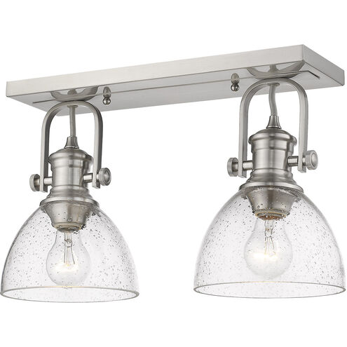 Hines 2 Light 18 inch Pewter Semi-flush Ceiling Light in Seeded Glass, Damp