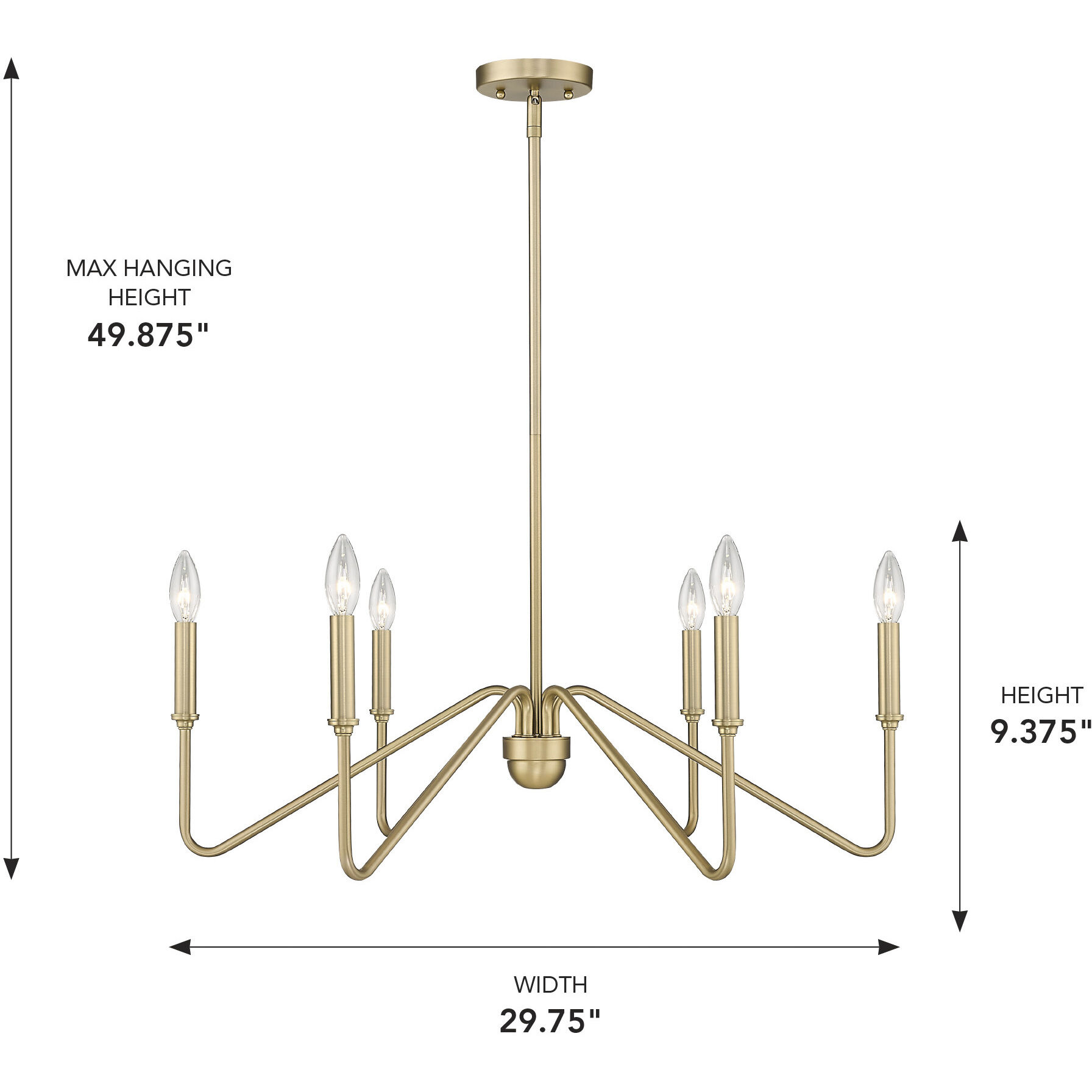 Yep Kennedy 29.75 inch 60.00 watt Brushed Champagne Brass Chandelier Ceiling Light in No Shade