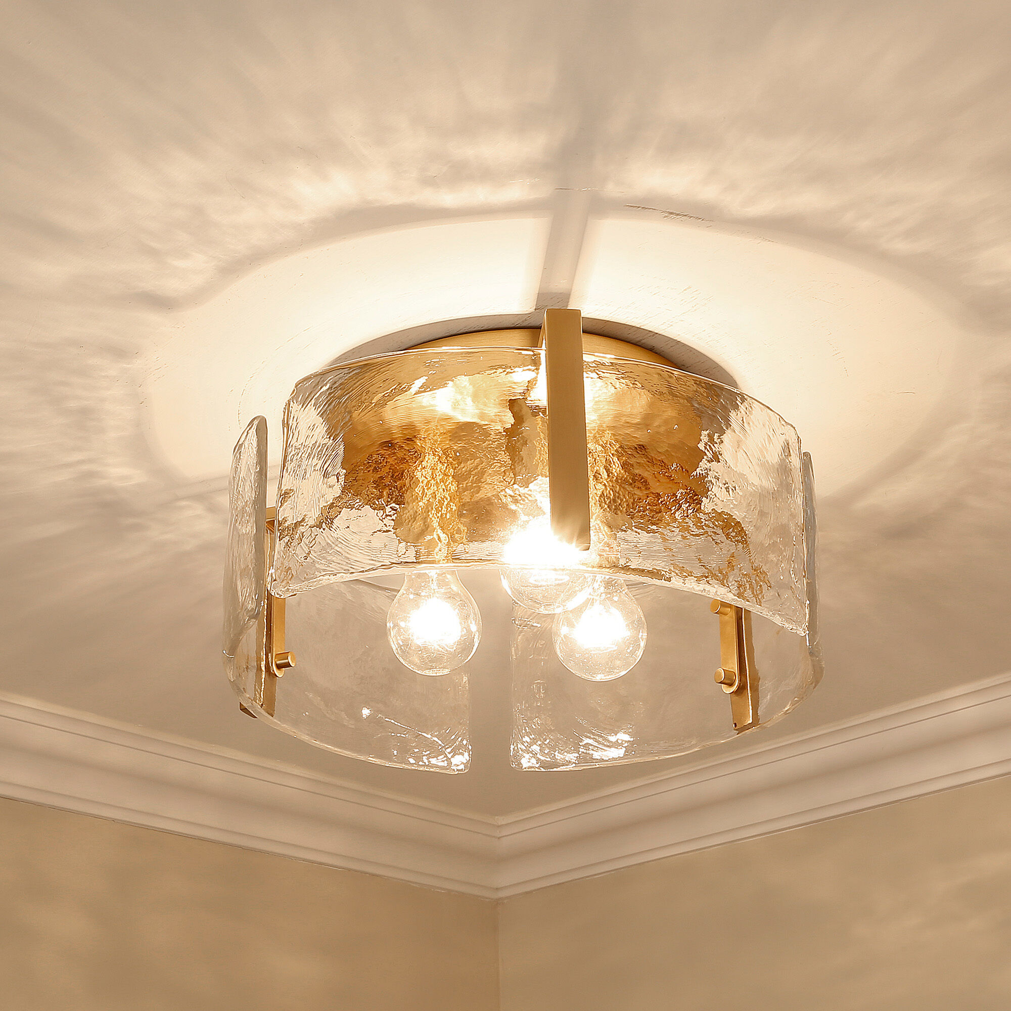Aenon 3 Light 15 inch Brushed Champagne Brass Flush Mount Ceiling Light