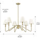 Yep Kennedy 6 Light 29.75 inch Brushed Champagne Brass Chandelier Ceiling Light in Ivory Linen