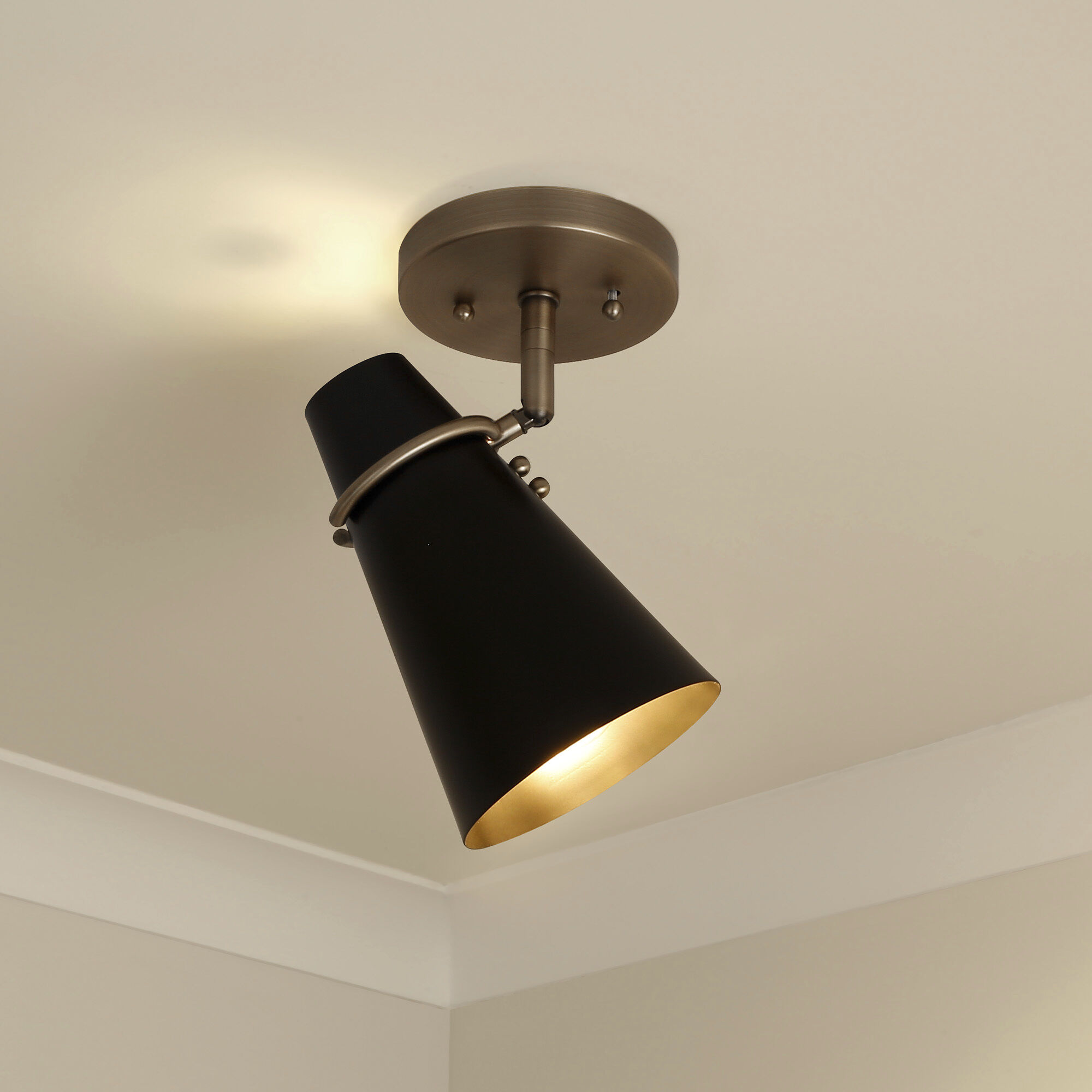 Reeva 1 Light 7 inch Modern Brass Semi-Flush Mount Ceiling Light in Matte Black