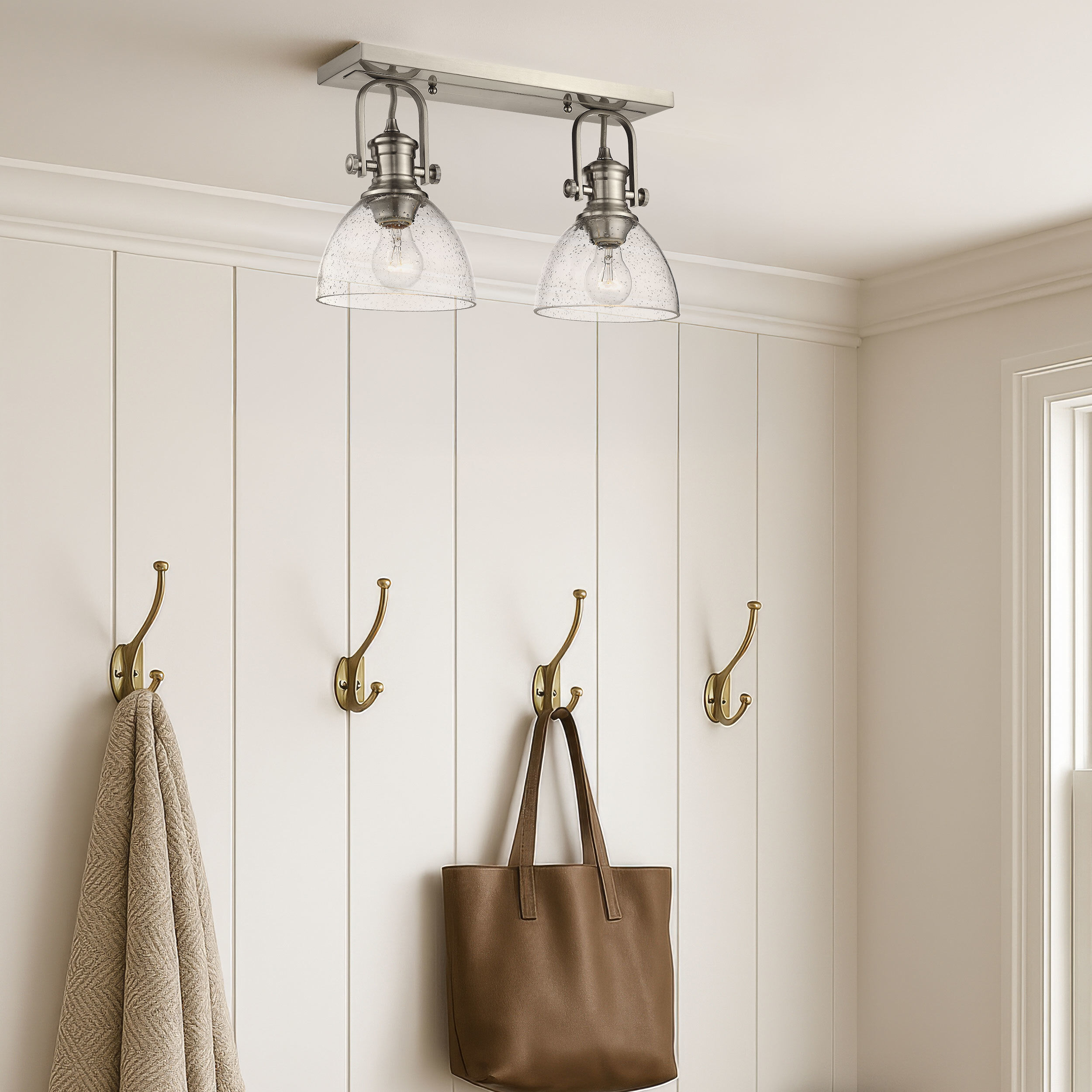 Yep Hines 2 Light 17.88 inch Pewter Semi-Flush Mount Ceiling Light in Seeded Glass, Damp