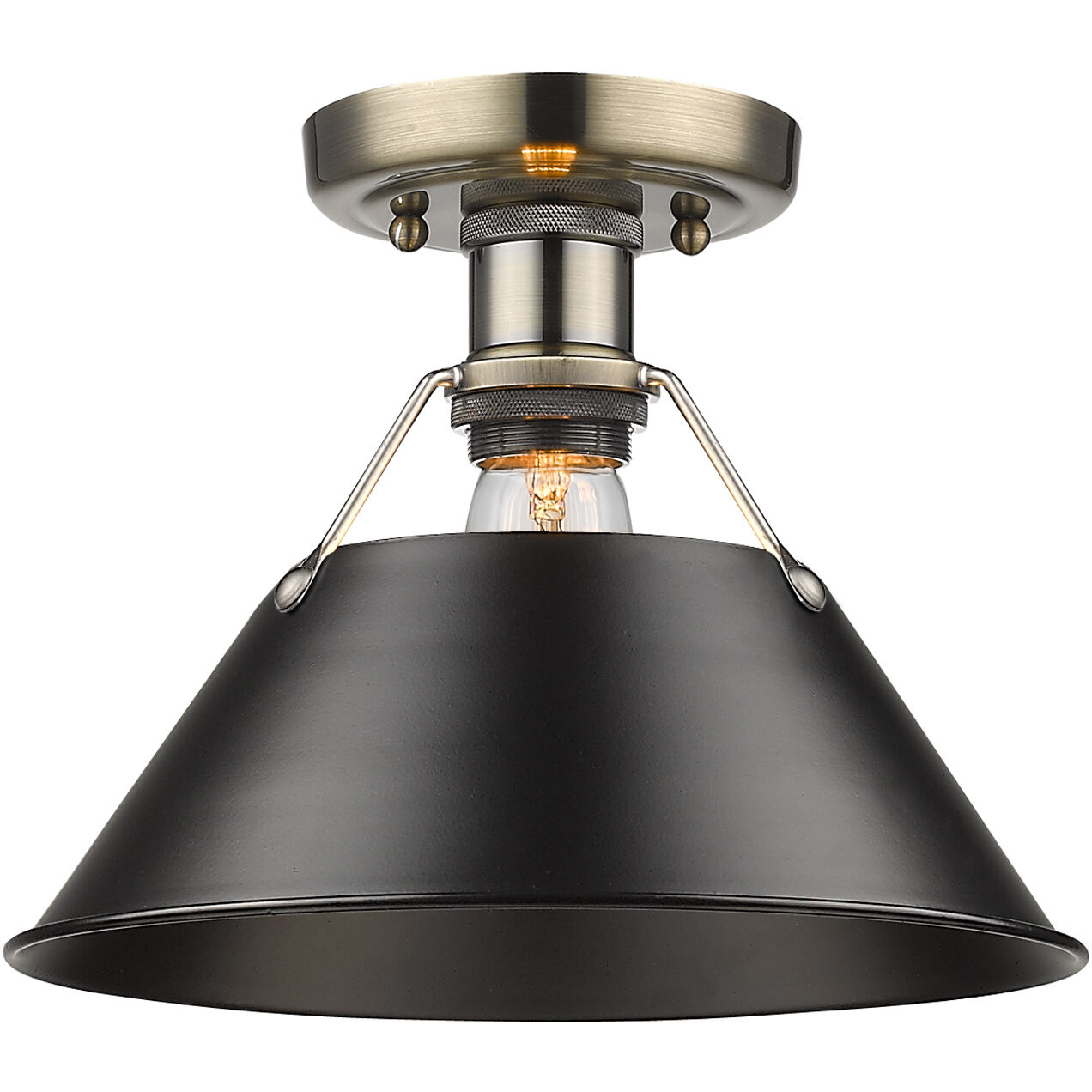 Yep Orwell 1 Light 10 inch Aged Brass Flush Mount Ceiling Light in Matte Black, Damp