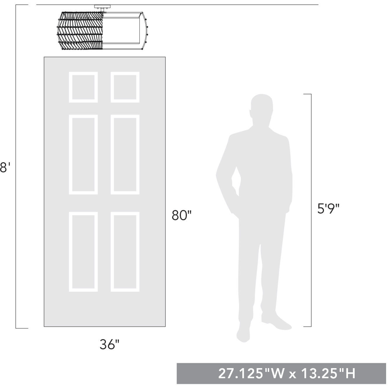 Everly 6 Light 27.13 inch Matte Black Semi-Flush Mount Ceiling Light in Natural Rattan