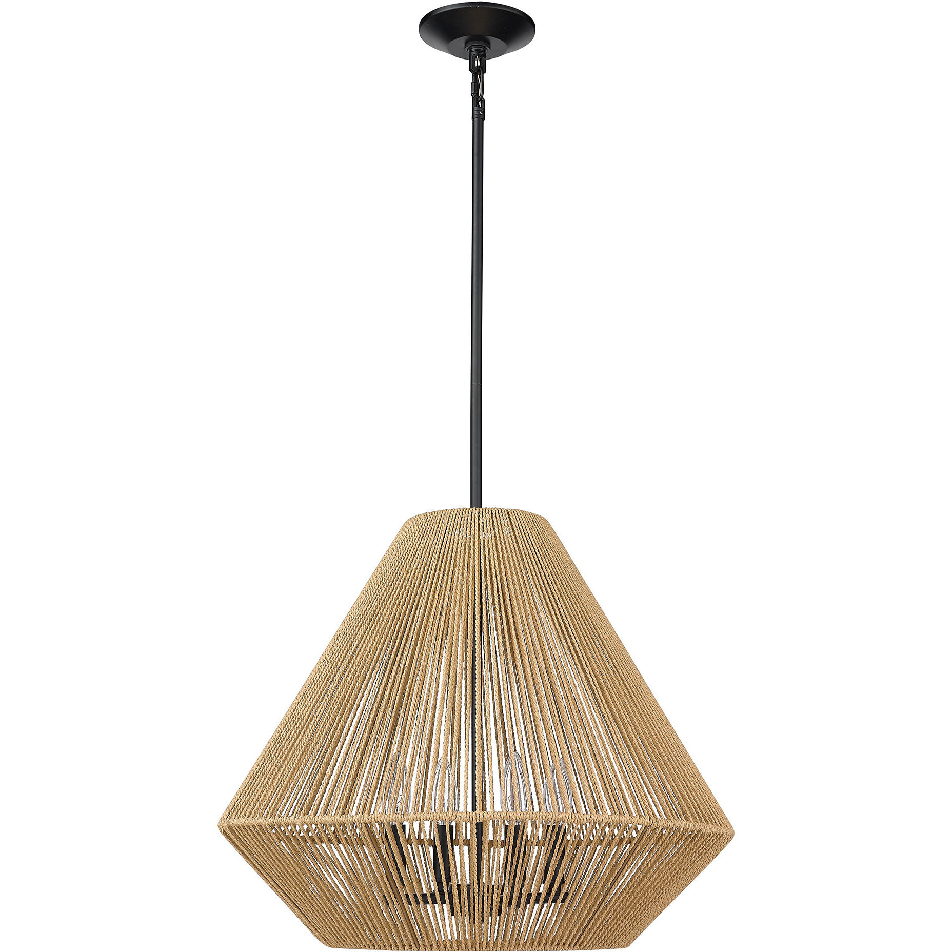 Valentina 4 Light 21 inch Matte Black Pendant Ceiling Light in Natural Raphia