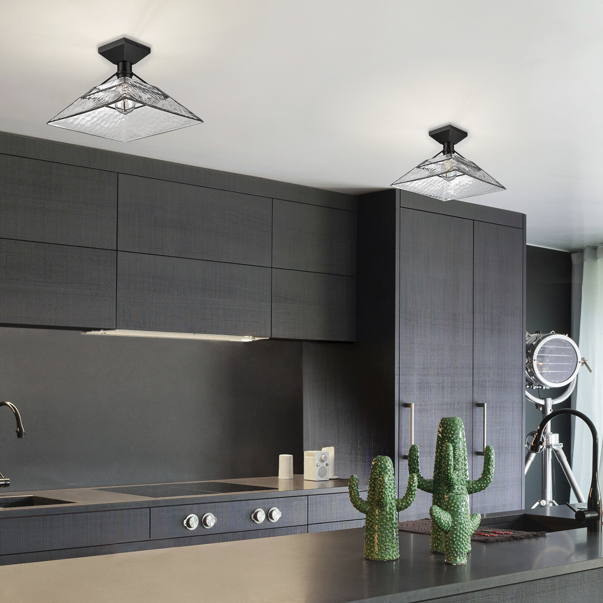 Kepler 1 Light 14 inch Matte Black Semi-Flush Mount Ceiling Light