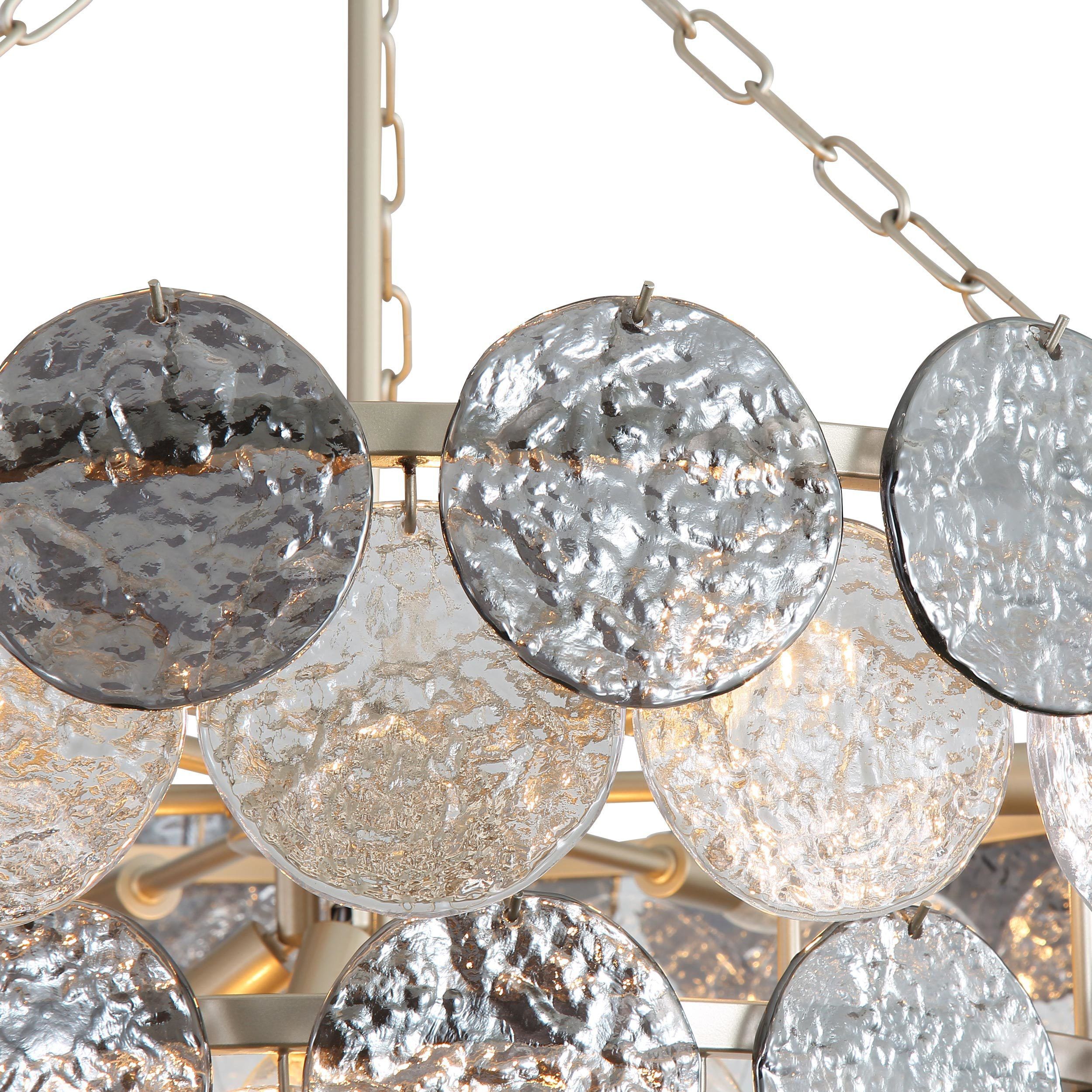 Yep Cascada 13 Light 31.75 inch Aegean Silver Pendant Ceiling Light in Smoke Plated Glass, 3 Tier