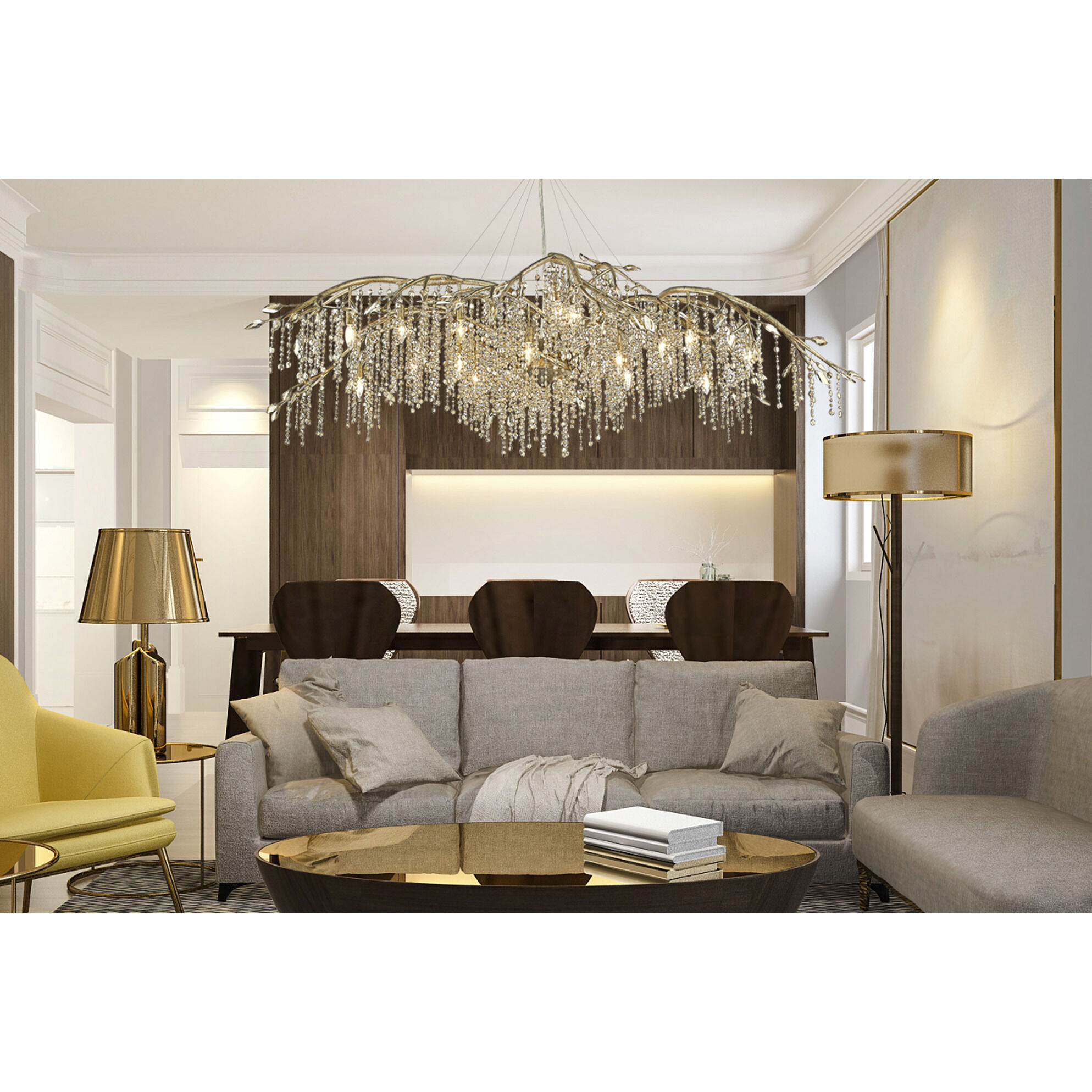 Autumn Twilight 80 inch 60.00 watt Mystic Gold Chandelier Ceiling Light, Large