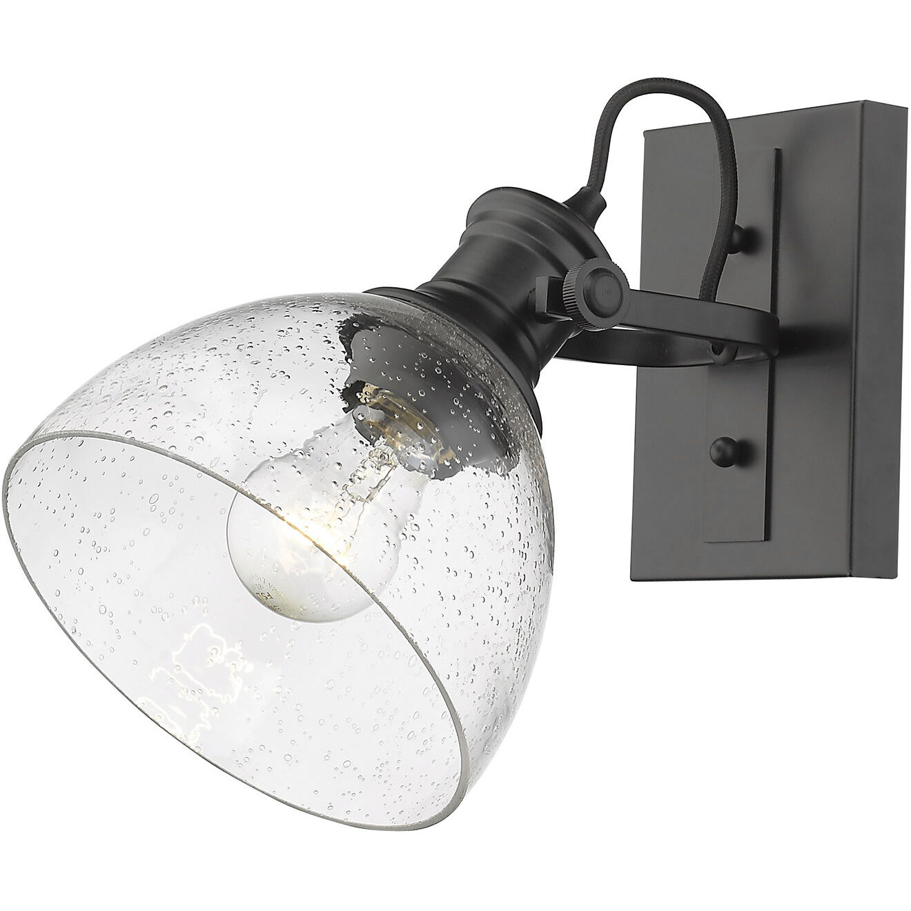 Yep Hines Vanity Wall Light in Matte Black, Seeded Glass
