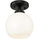 Galveston 1 Light 7.25 inch Matte Black Flush Mount Ceiling Light in Vintage Milk Glass