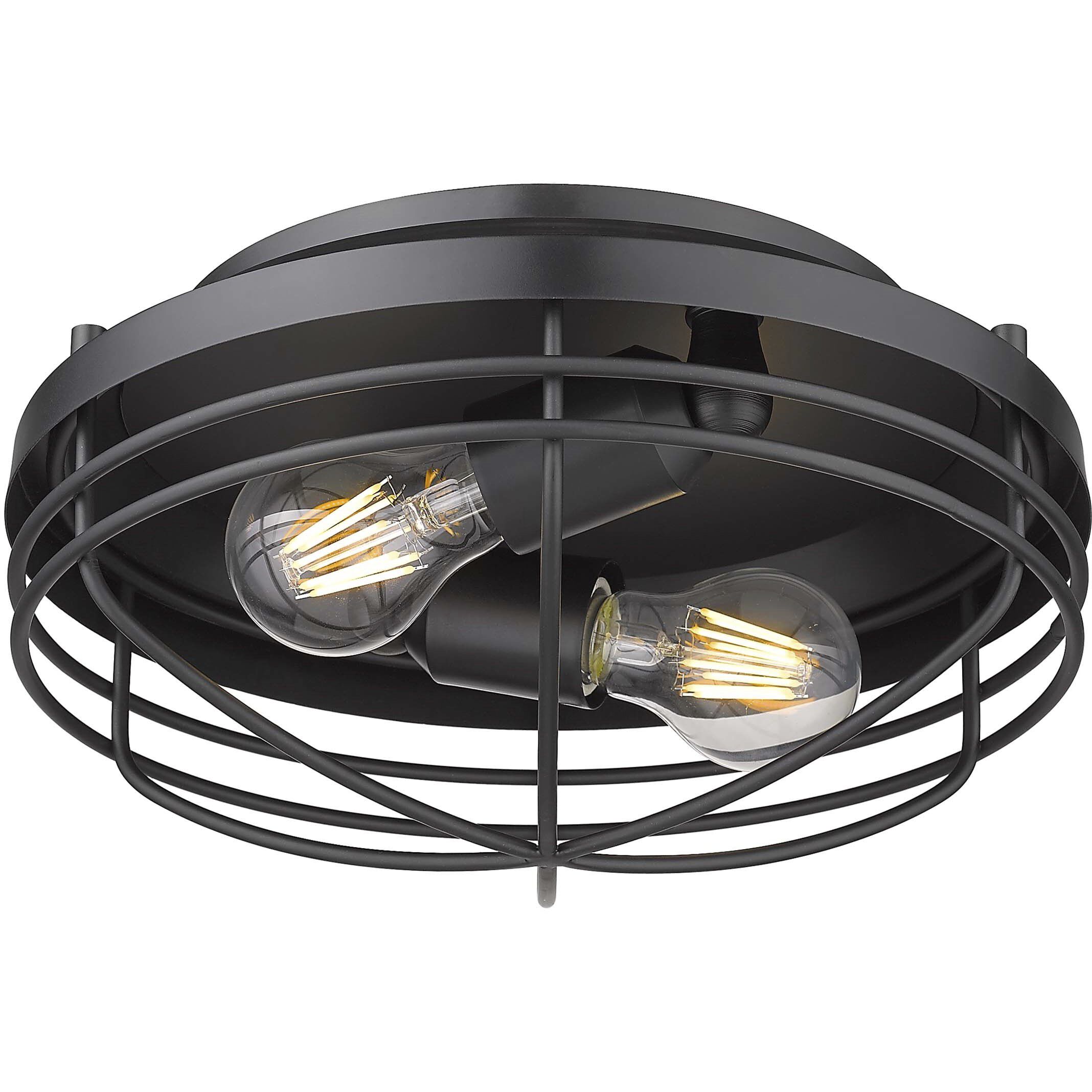 Seaport 2 Light 12 inch Matte Black Flush Mount Ceiling Light, Damp