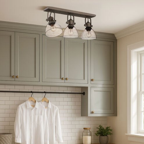 Hines 3 Light 25 inch Rubbed Bronze Semi-flush Ceiling Light in Seeded Glass, Damp