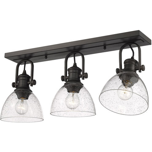 Hines 3 Light 25 inch Rubbed Bronze Semi-flush Ceiling Light in Seeded Glass, Damp