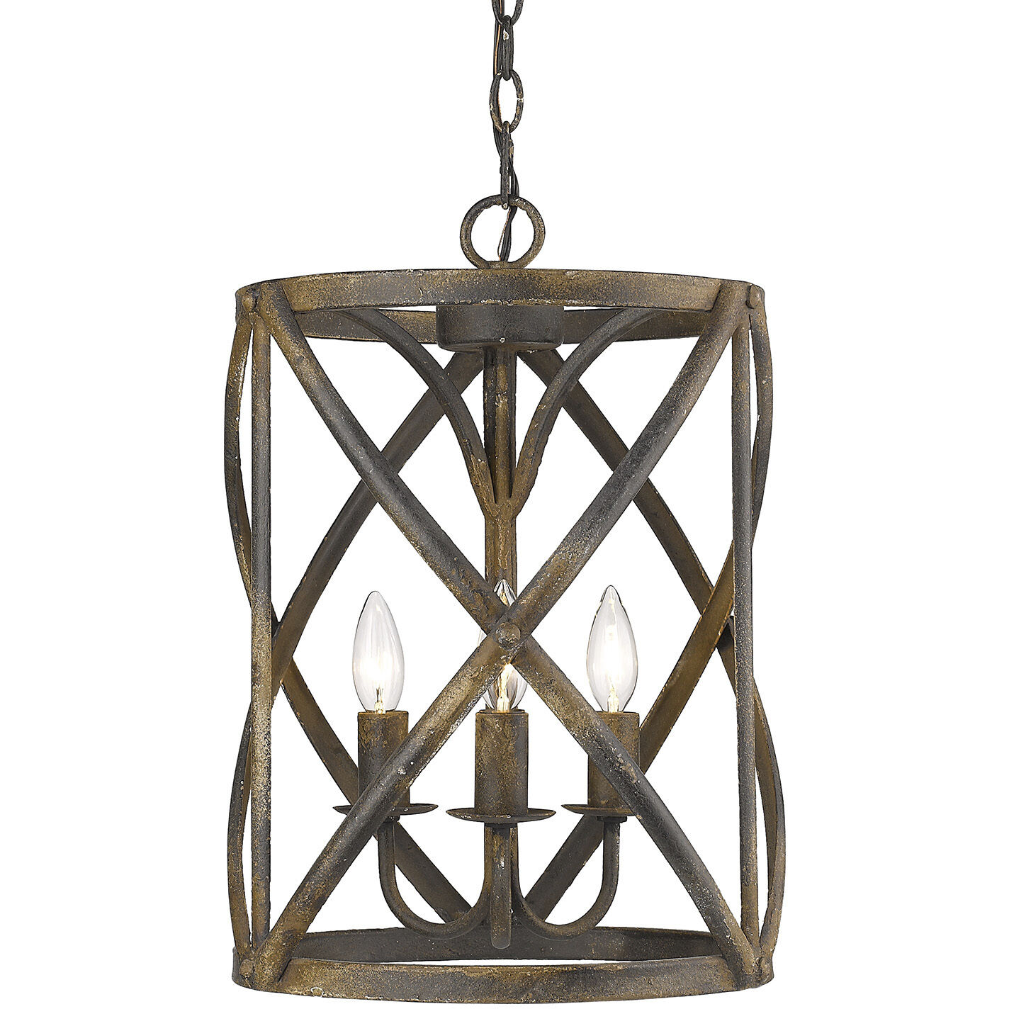 Alcott 3 Light 13 inch Antique Black Iron Pendant Ceiling Light, Caged
