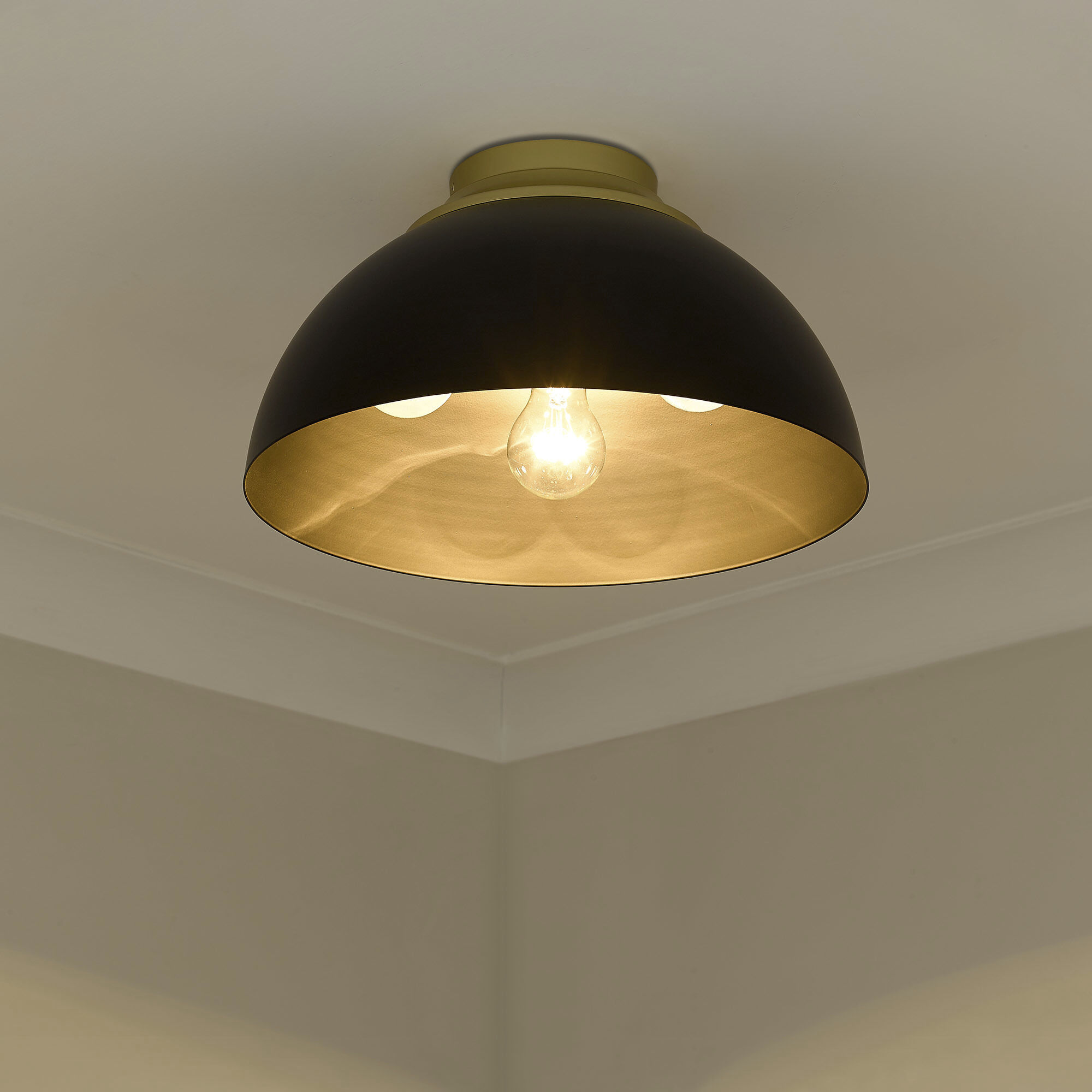 Yep Zoey 3 Light 13.75 inch Olympic Gold Flush Mount Ceiling Light in Matte Black