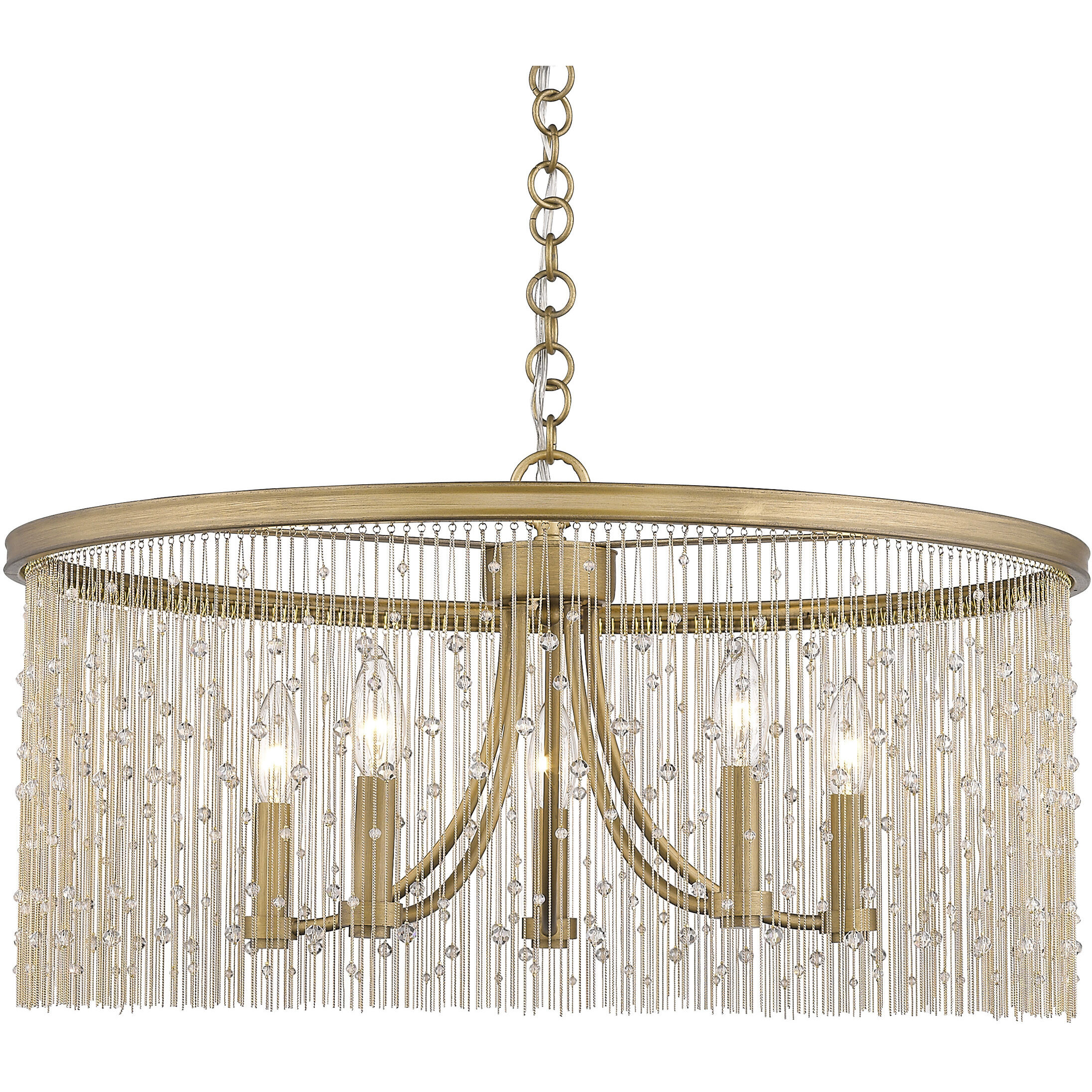Marilyn 25 inch 60.00 watt Peruvian Gold Chandelier Ceiling Light in Crystal Strands