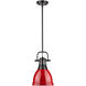 Duncan 1 Light 9 inch Matte Black Mini Pendant Ceiling Light in Red, Small