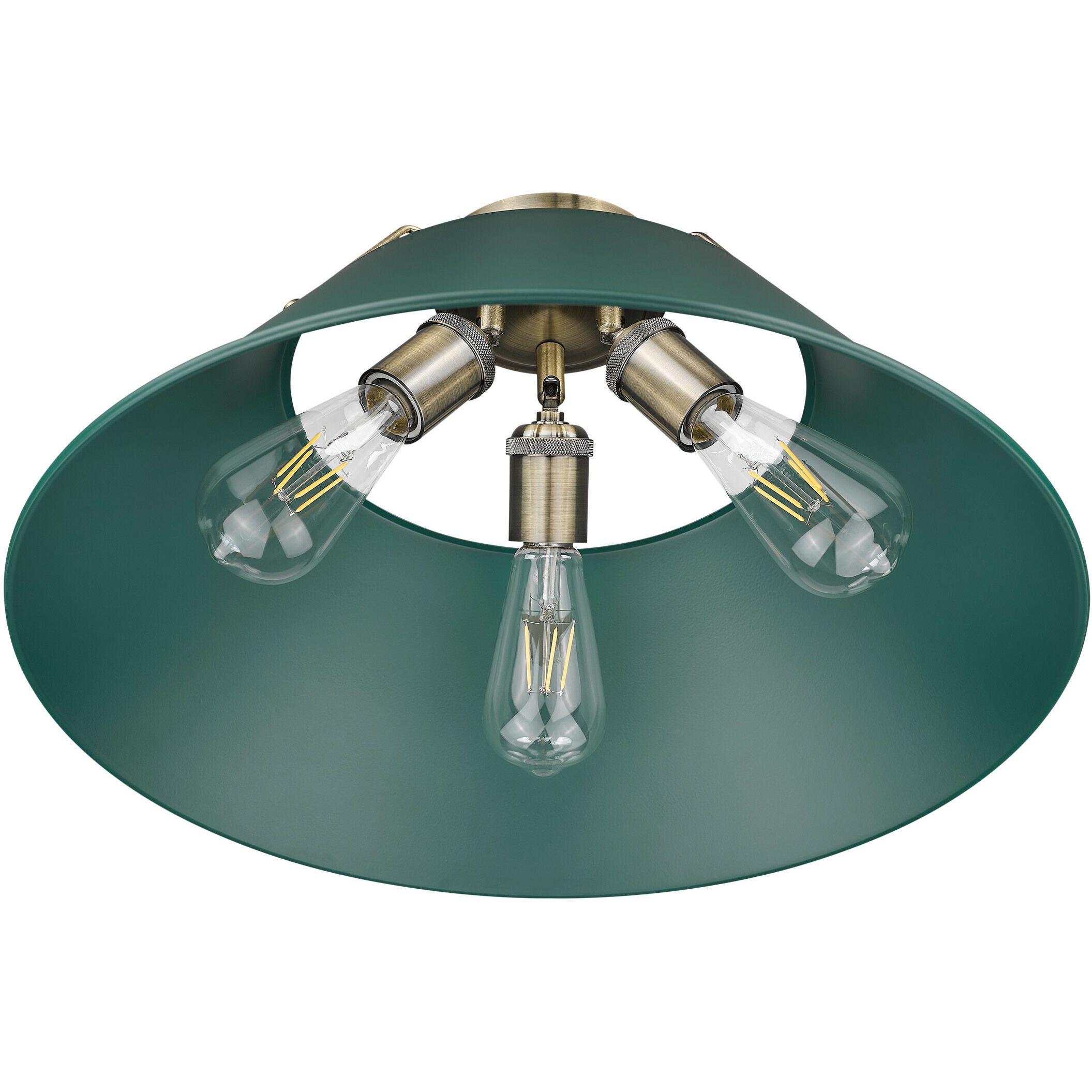 Yep Orwell 3 Light 18.75 inch Aged Brass Flush Mount Ceiling Light in Pine Green