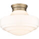 Ingalls 1 Light 16 inch Modern Brass Semi-Flush Mount Ceiling Light in Vintage Milk Glass, Large