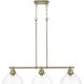 Duncan Linear Pendant Ceiling Light in Aged Brass, Clear Glass