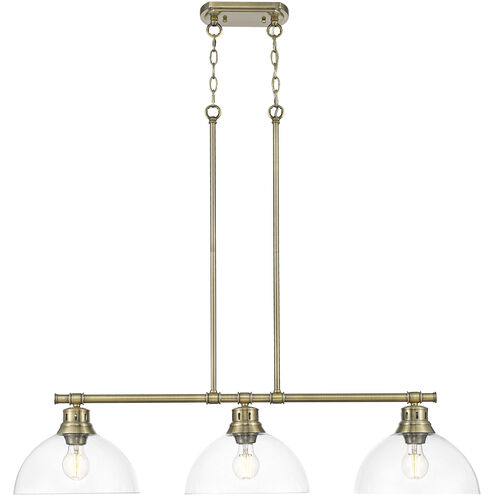 Duncan Linear Pendant Ceiling Light in Aged Brass, Clear Glass