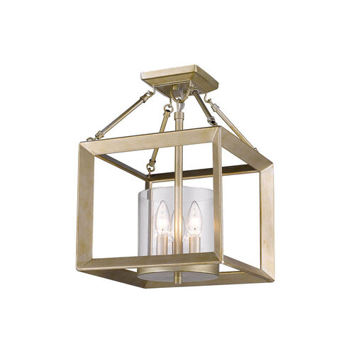Smyth 3 Light 12 inch White Gold Semi-flush Ceiling Light in Clear Glass, Convertible